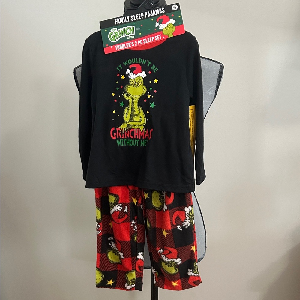 💕5/$15 The Grinch Toddler Black & Red Holiday Pajama Set, NEW